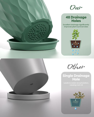 6 Pack Plant Pots with Drainage Holes, 4 Inch Plastic Indoor Flower Pots, Succulent Pots for Orchids, Violets, Succulents, Herbs and Other Small Plant, White