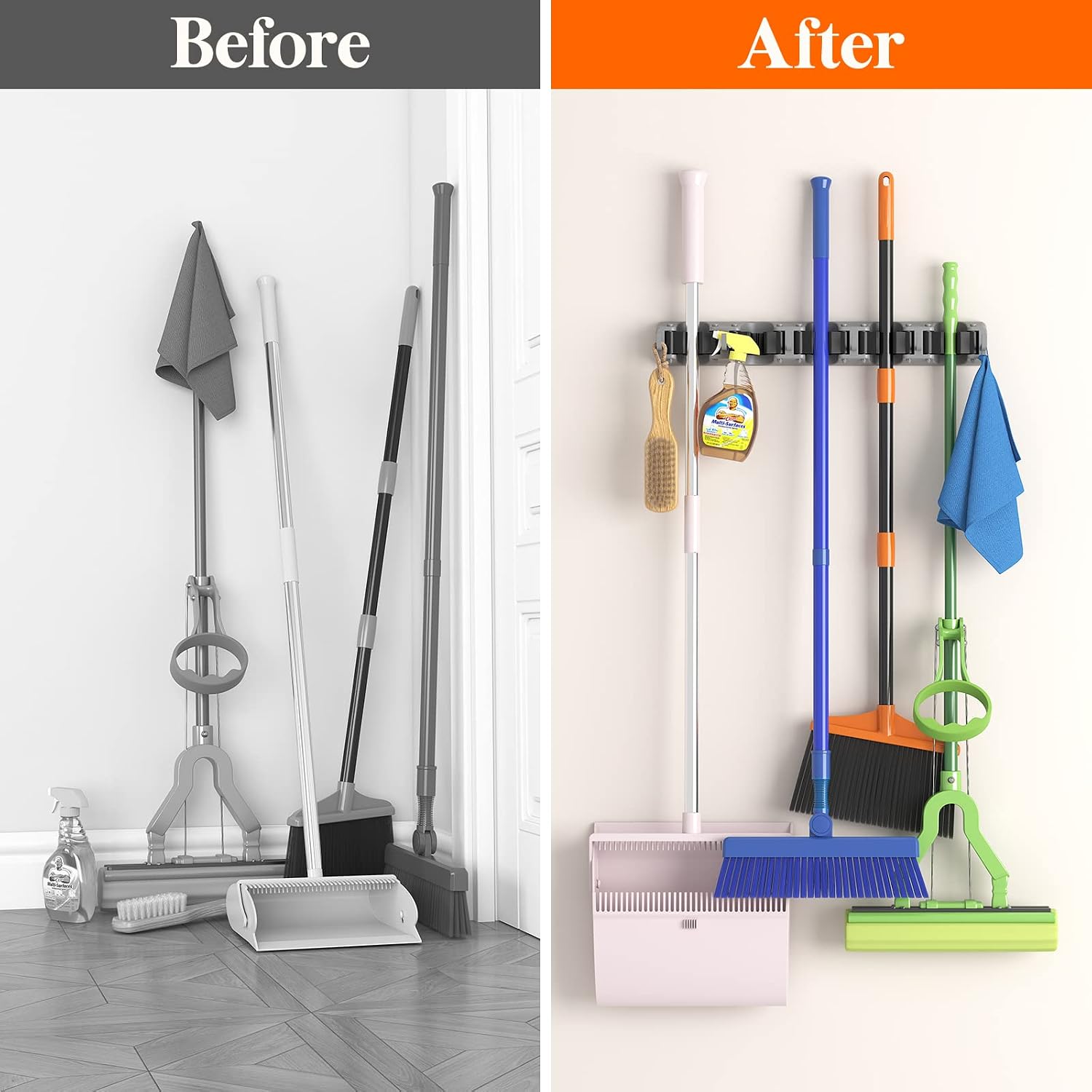 Lifewit Mop and Broom Holder Organizer Wall Hanging Mount, Gray, 1 Pack