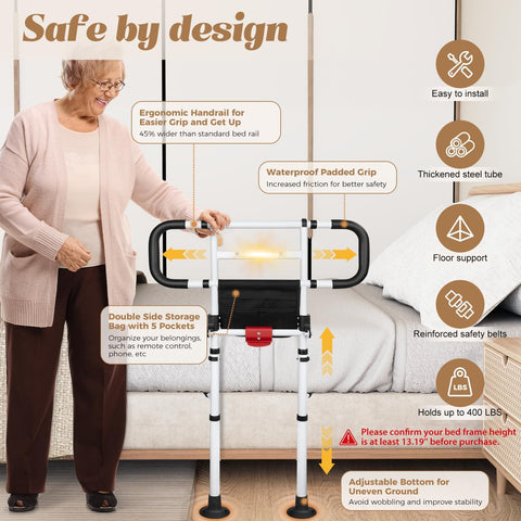 Bed Rails for Elderly Adults Foldable Safety Rail with Light 400LBS