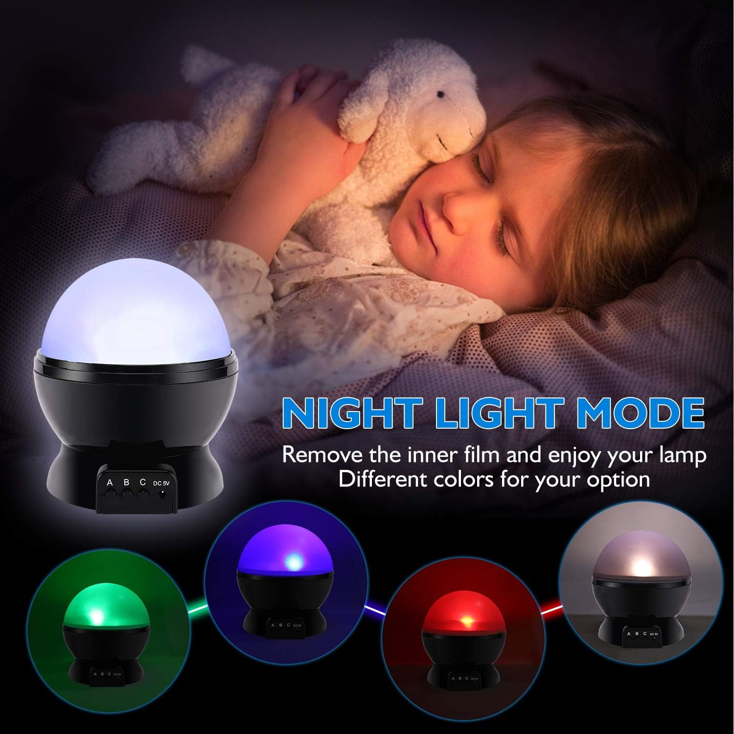 RICTLY Night Light for Kids, Kids Night Light Nebula 360 Degree Rotation - 4 LED Bulbs 12 Light Color Star Projector Changing with USB Cable, Romantic Gifts for Men Women Children
