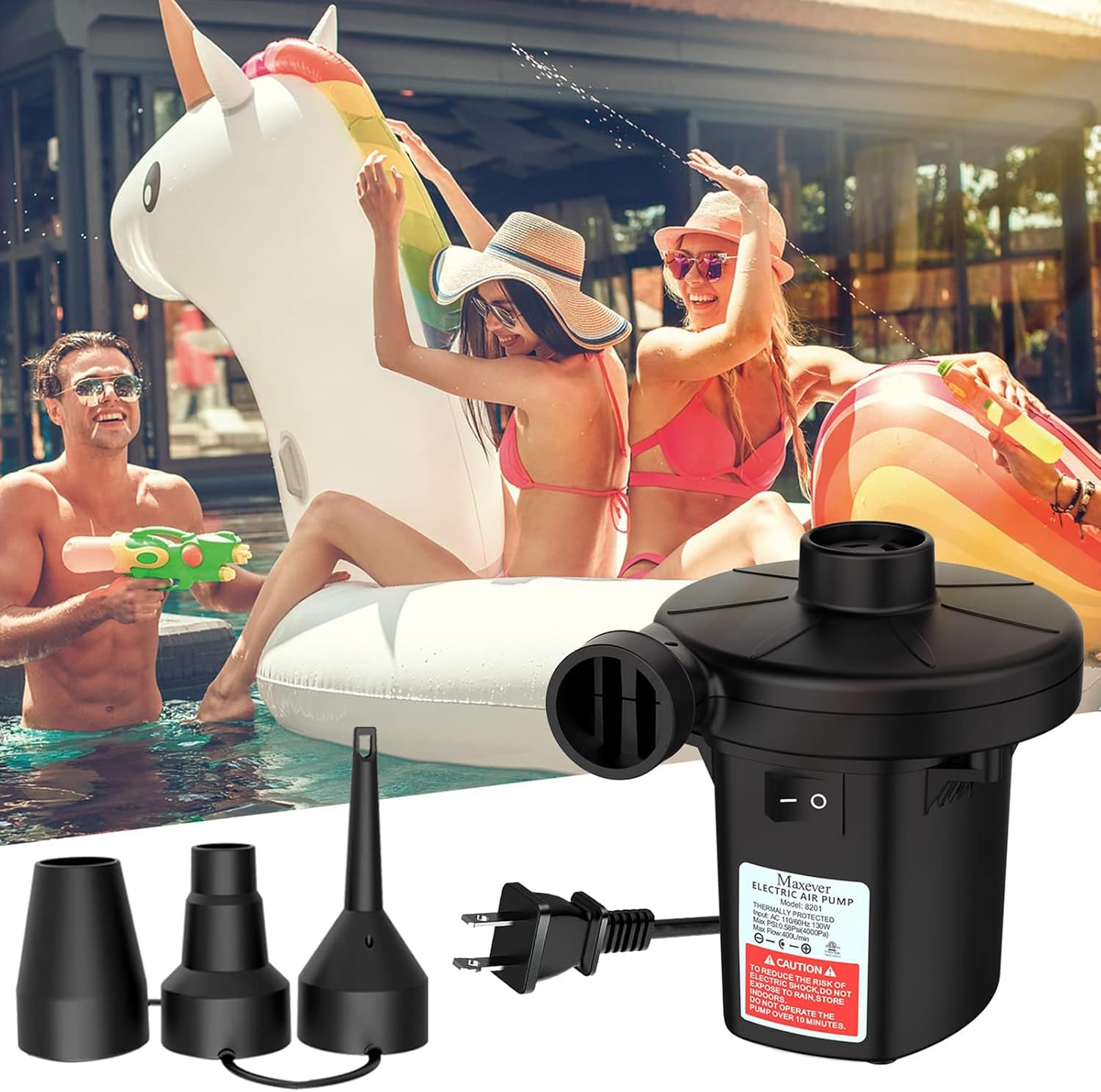 Quick-Fill Electric Air Pump with 3 Nozzles