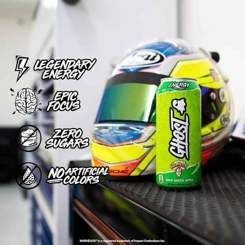 GHOST Energy Drink, Zero Sugars, 12-Pack, Warheads Sour Green Apple, 16oz