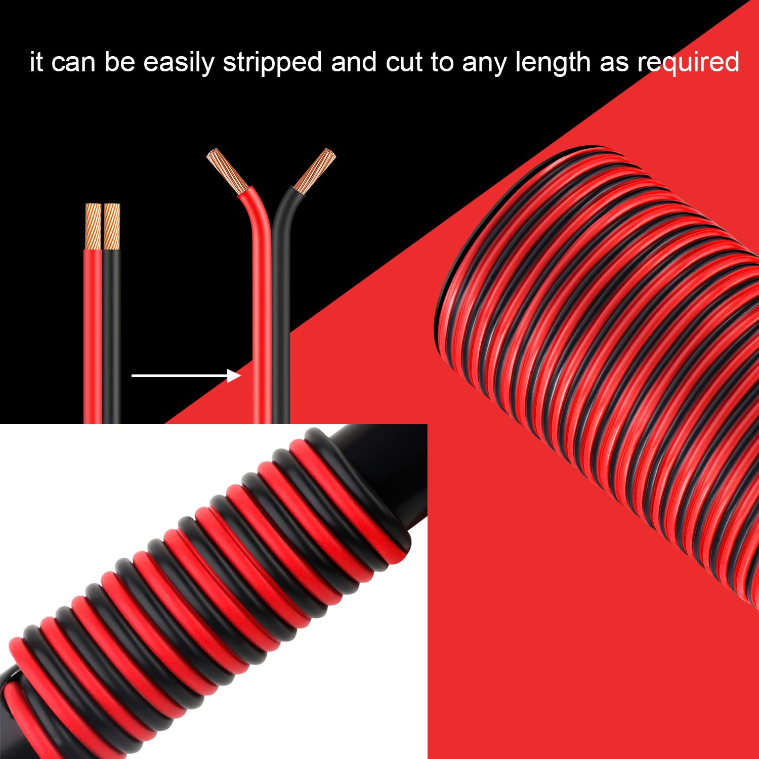 VIABRICO 12Gauge 50FT Electrical Wire Cable 2 Conductors Red Black Hookup LED Lighting Strips Flexible Extension Cord 12AWG Copper Clad Aluminum 12V/24V DC