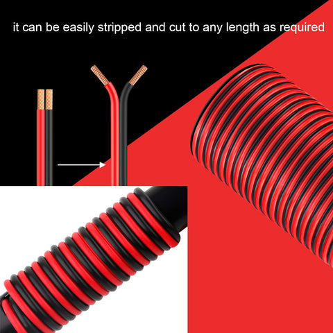 VIABRICO 12Gauge 50FT Electrical Wire Cable 2 Conductors Red Black Hookup LED Lighting Strips Flexible Extension Cord 12AWG Copper Clad Aluminum 12V/24V DC