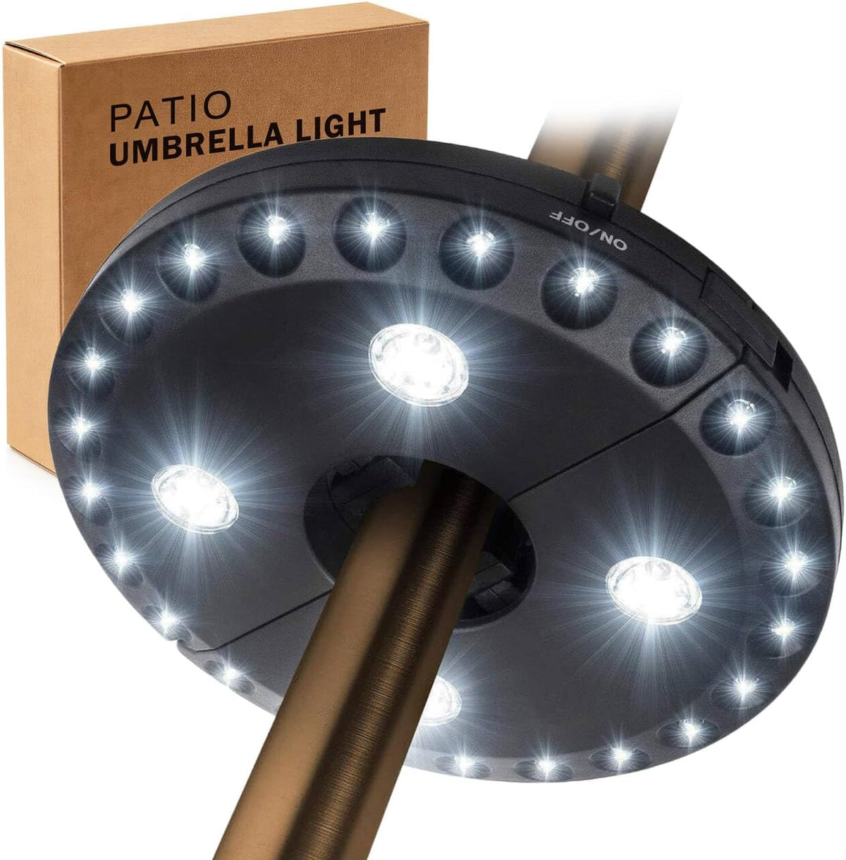 OYOCO Patio Umbrella Light 3 Brightness Modes Cordless,with 28 Cool White LEDs-4 * AA Battery Operated Umbrella Lights,Fits 1.15"-2" Umbrella Poles,for Patio Umbrellas,Camping Tents and Indoor Use