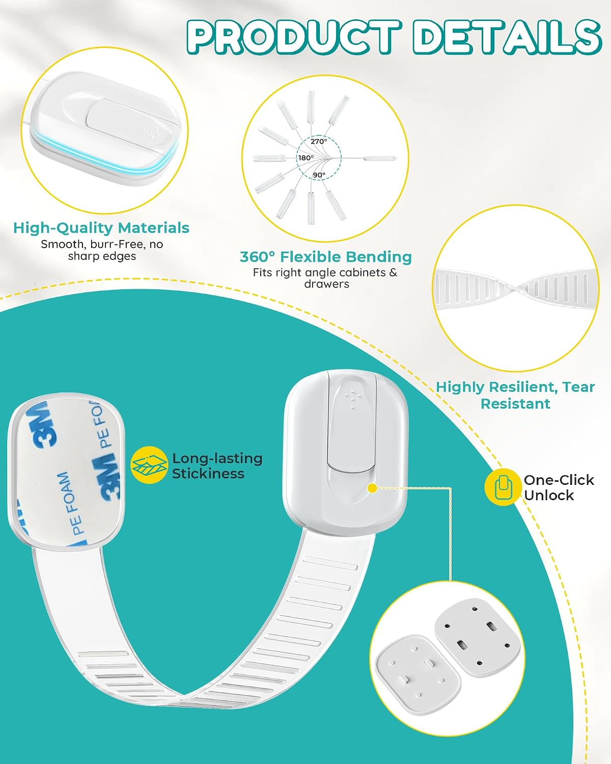 Niunuerga Cabinet Locks Baby Proofing - 14 Pack Child Safety Latches White