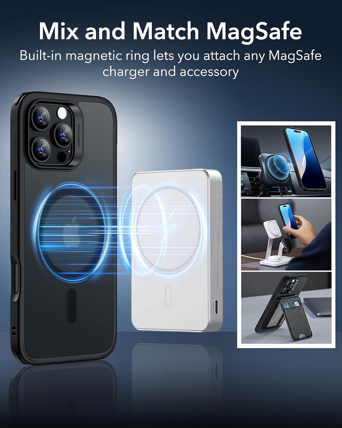 ESR for iPhone 16 Pro Max Case, Compatible with MagSafe, Shockproof Military-Grade Protection, Magnetic Phone Case for iPhone 16 Pro Max, Classic Hybrid Case (HaloLock), Frosted Black