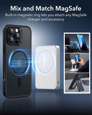 ESR for iPhone 16 Pro Max Case, Compatible with MagSafe, Shockproof Military-Grade Protection, Magnetic Phone Case for iPhone 16 Pro Max, Classic Hybrid Case (HaloLock), Frosted Black