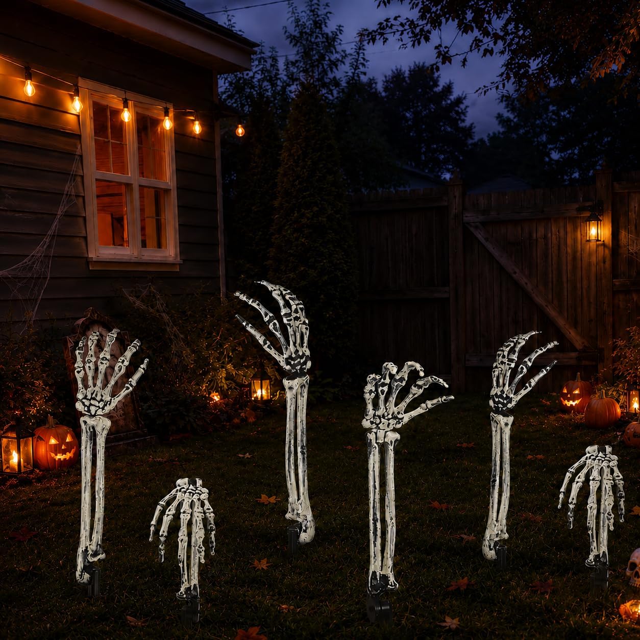 DIYDEC 6PCS Halloween Skeleton Arm Gray Hands Stakes for Outoor Decor