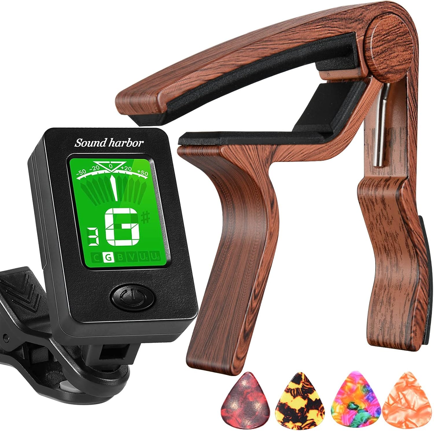 Guitar Capo with Guitar Tuner Clip-On Tuner Guitar Accessoriesor for Acoustic Electric Ukulele
