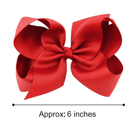 DEEKA 2 PCS 6" Big Hand-made Grosgrain Ribbon Solid Color Hair Bows Alligator Clips Hair Accessories for Little Teen Toddler Girls Kids Set of 2 -Red
