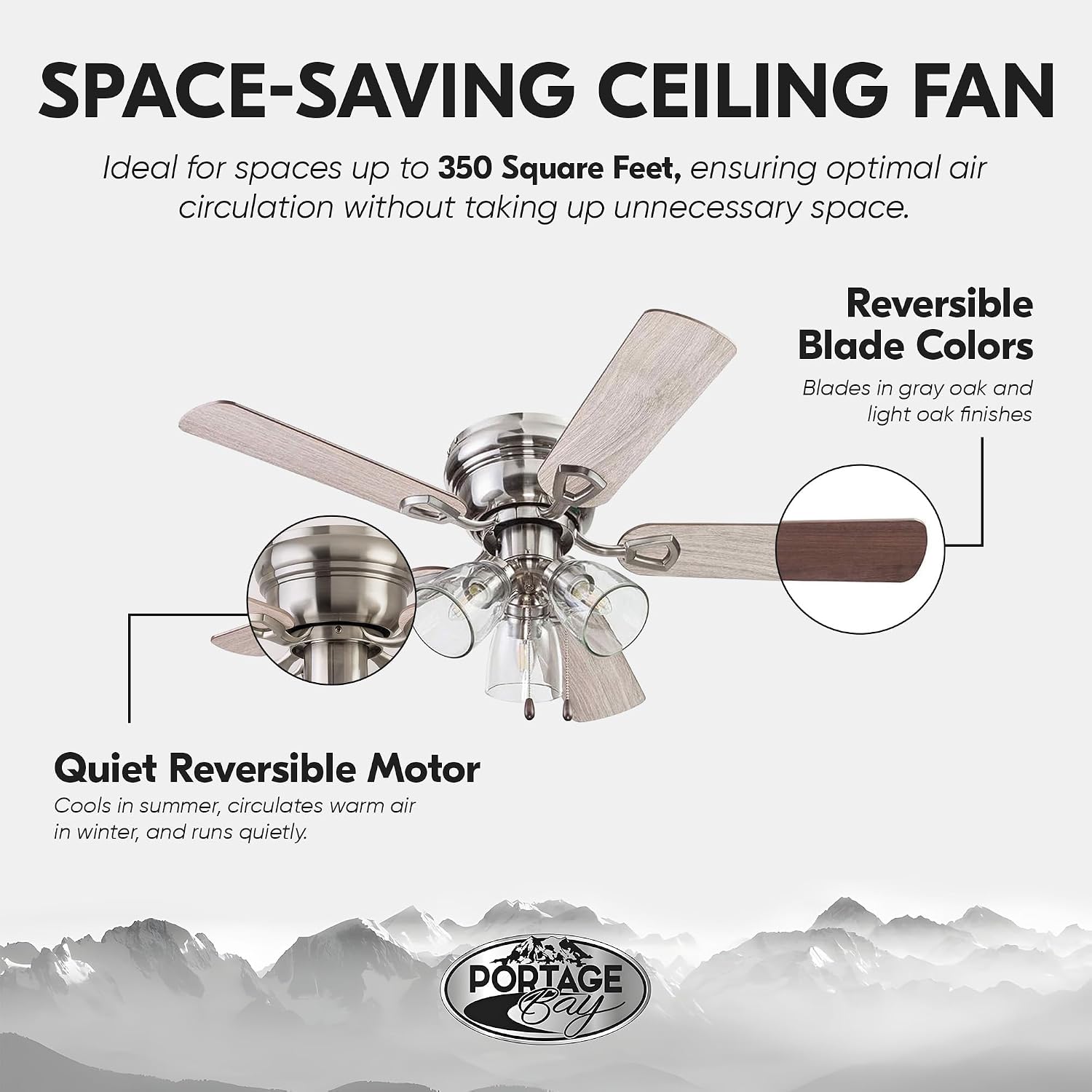 Portage Bay Renton 42" Ceiling Fan with LED Light, Brushed Nickel