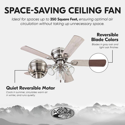 Portage Bay Renton 42" Ceiling Fan with LED Light, Brushed Nickel
