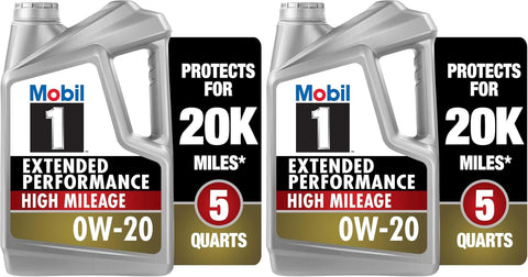 Mobil 1-123837 Extended Performance High Mileage 0W-20; 5QT, Gray (Pack of 2)