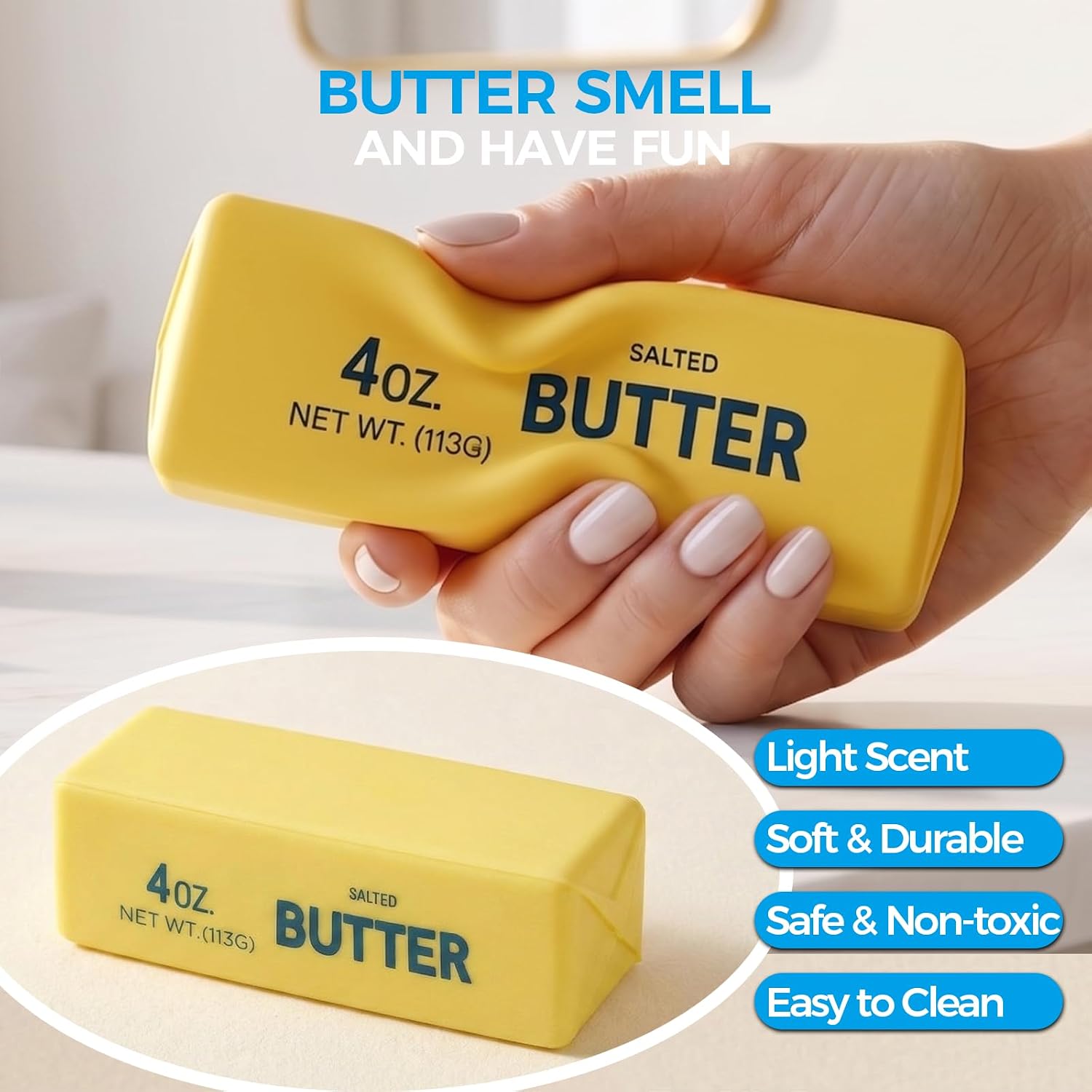 Butter Squishy, Soft Slow Rising Squeeze Toys, Butter Stick Toys (Yellow)