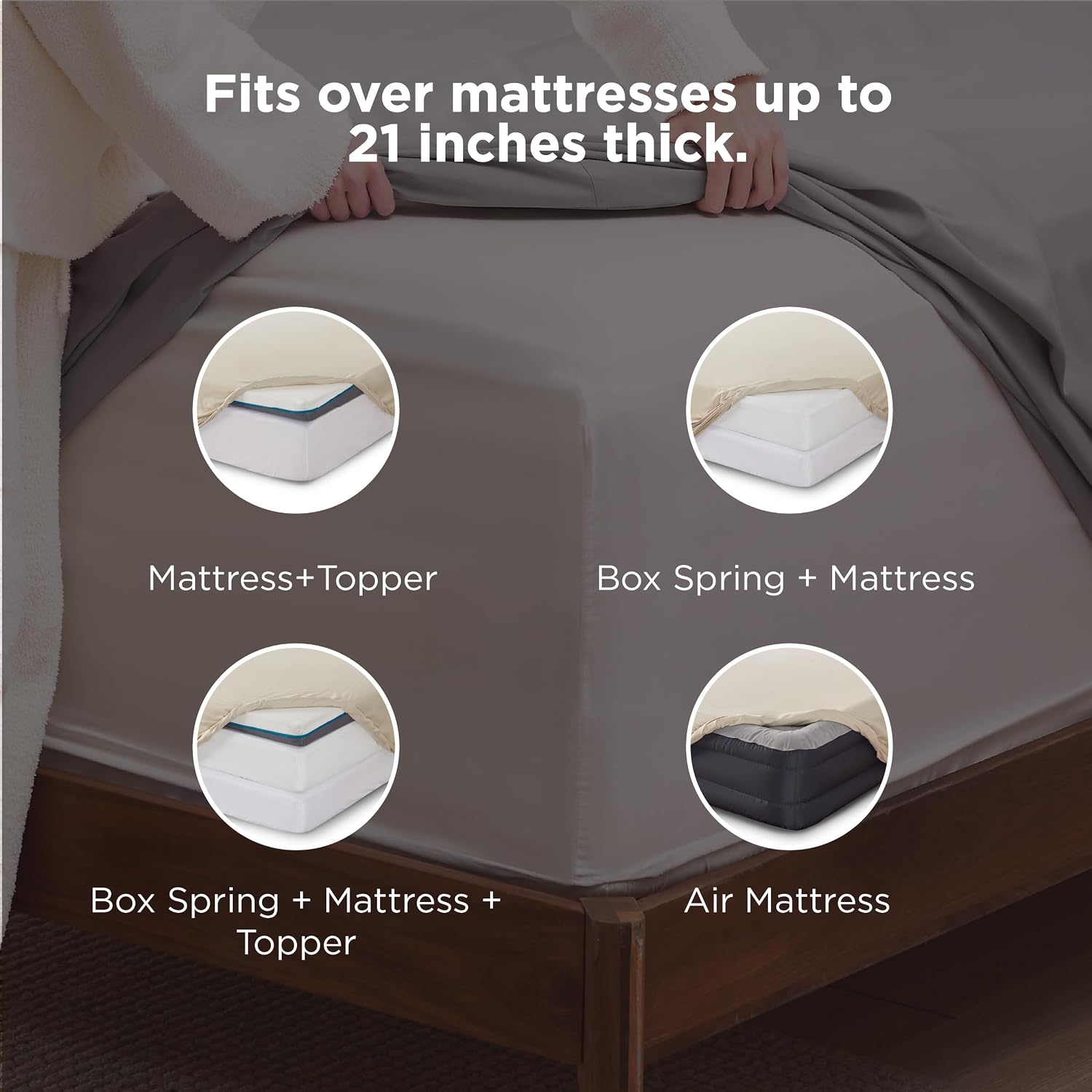 Bedsure Deep Pocket King Sheet Set - Fits Mattresses Up to 21 Inches Thick - 4 Piece GentleSoft Bed Sheets, Moisture Wicking, Soft & Cooling Bedsheet & Pillowcases, Easy & Secure Fit, Beige