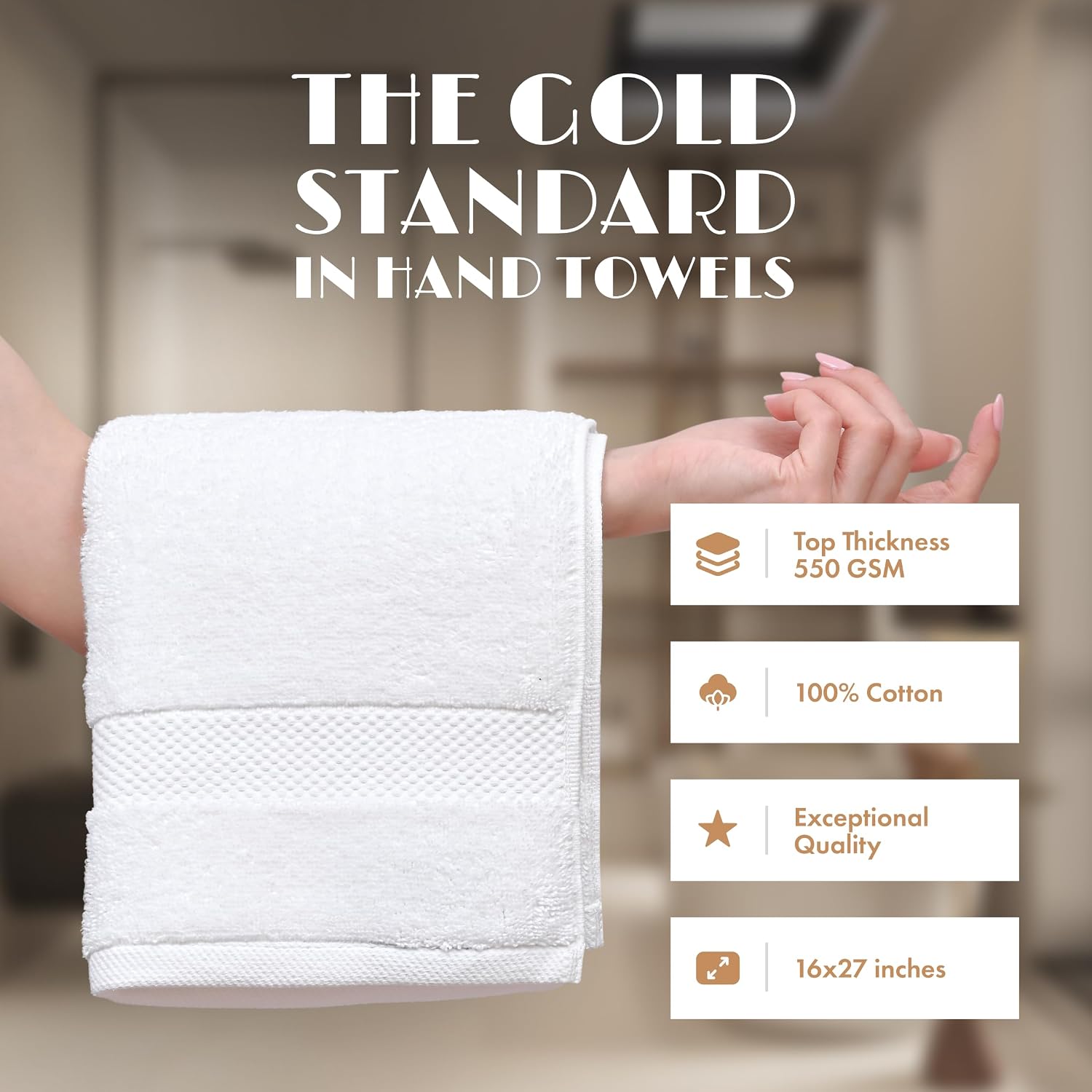 White Hand Towels Set for Bathroom, 6 Pack - Cotton Hand Towel Set for Gym, Kitchen and Spa, 16x27 Inches Soft Highly Absorbent Quick Dry Terry Salon Towels