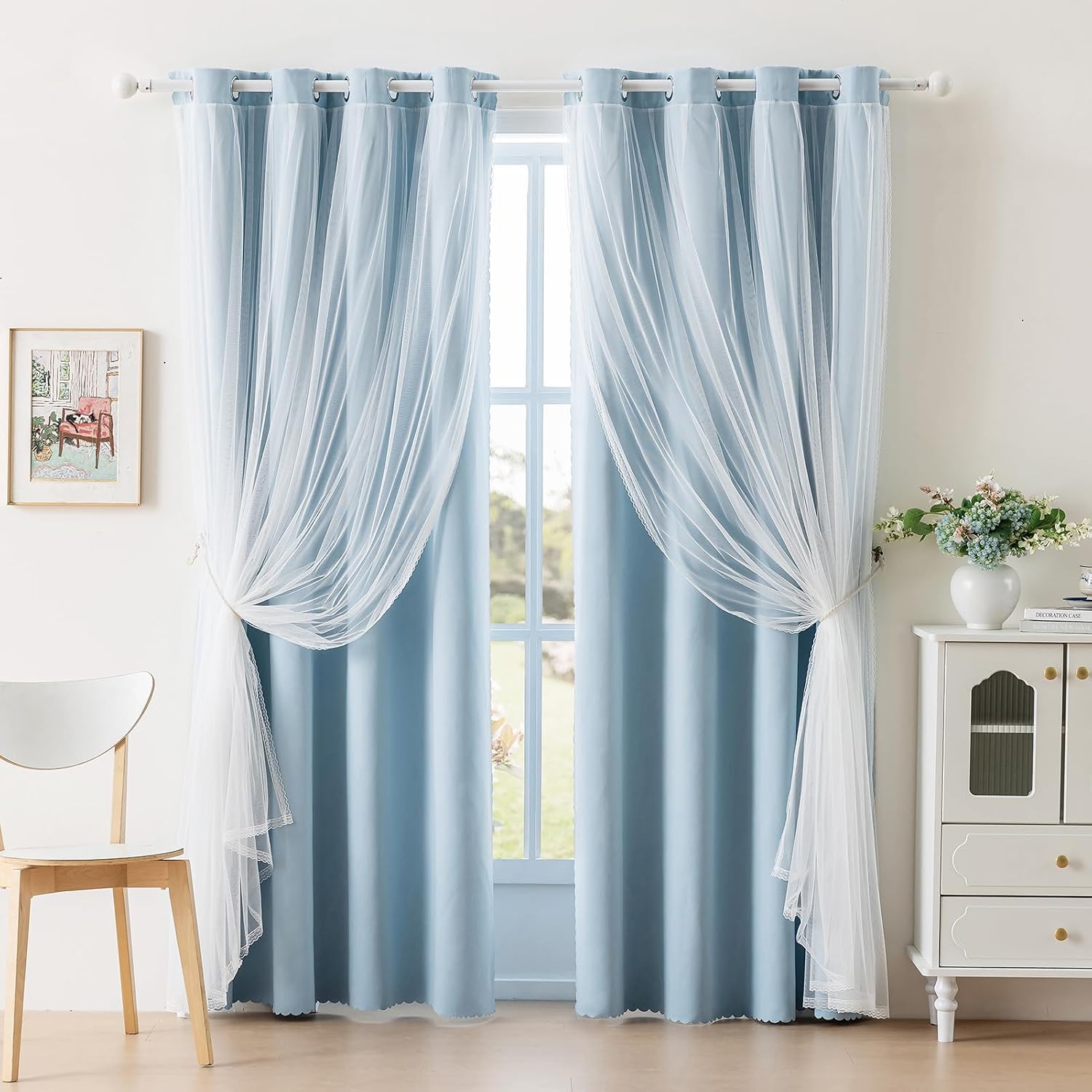 Anytime Blackout and Sheer Layered Curtains Solid Grommet Top Window Panels