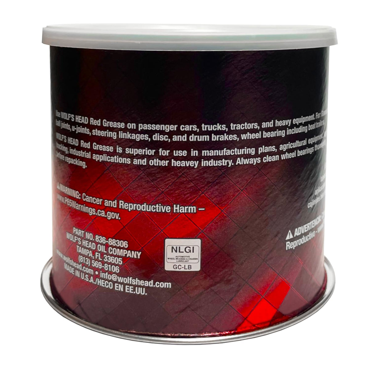 Wolf's Head Red Grease NLGI #2 (836-88306-93) 1 Pound Tub, Pack of 12 | Made in USA