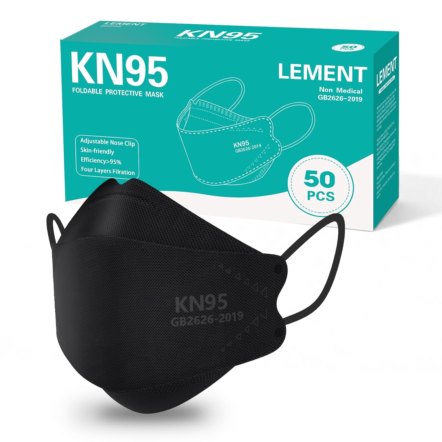 LEMENT KN95 Face Masks,50 PCS Breathable Black Dust Mask For Adult,Teenager