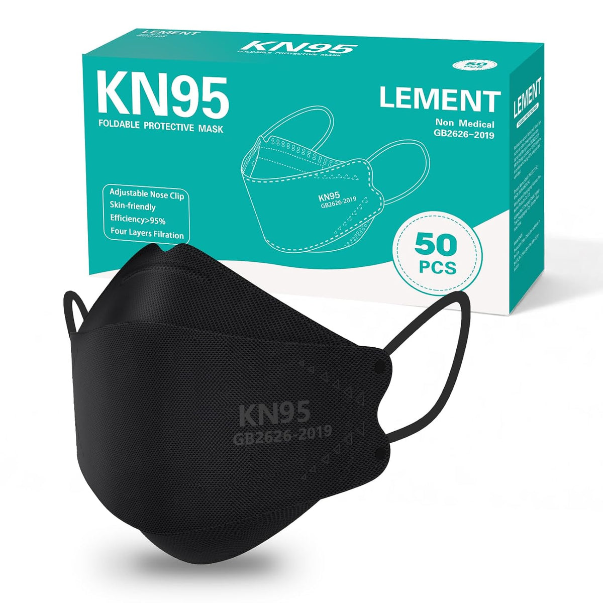 LEMENT KN95 Face Masks,50 PCS Breathable Black Dust Mask For Adult,Teenager