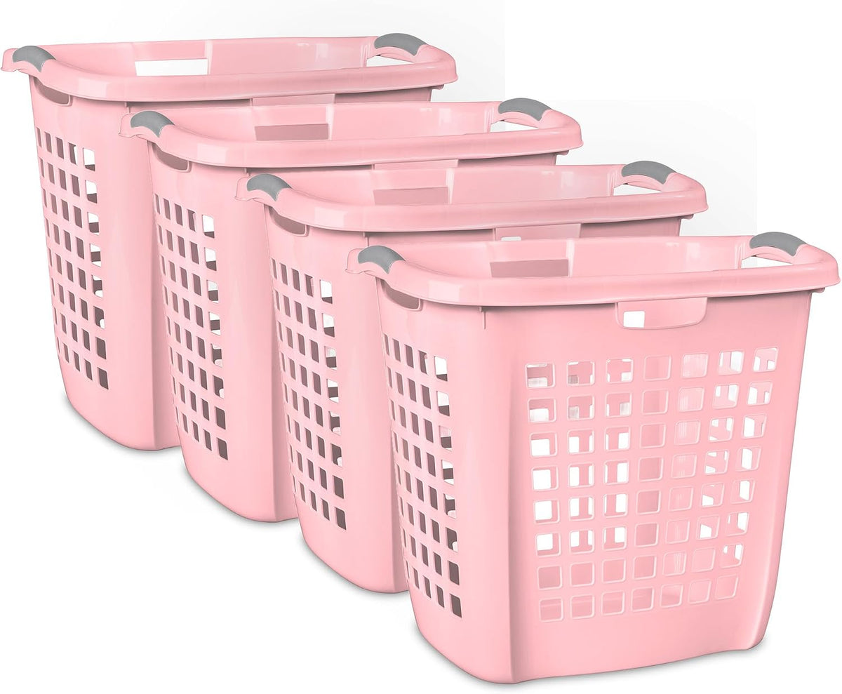 Sterilite 4-Pack Ultra Easy Carry Laundry Basket, Plastic Clothes Hamper Bin w/Comfort Grip Handles & Rim, 2.1 Bushel Capacity, Pink Frost
