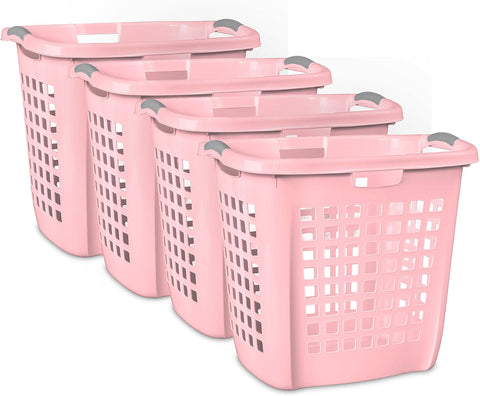 Sterilite 4-Pack Ultra Easy Carry Laundry Basket, Plastic Clothes Hamper Bin w/Comfort Grip Handles & Rim, 2.1 Bushel Capacity, Pink Frost