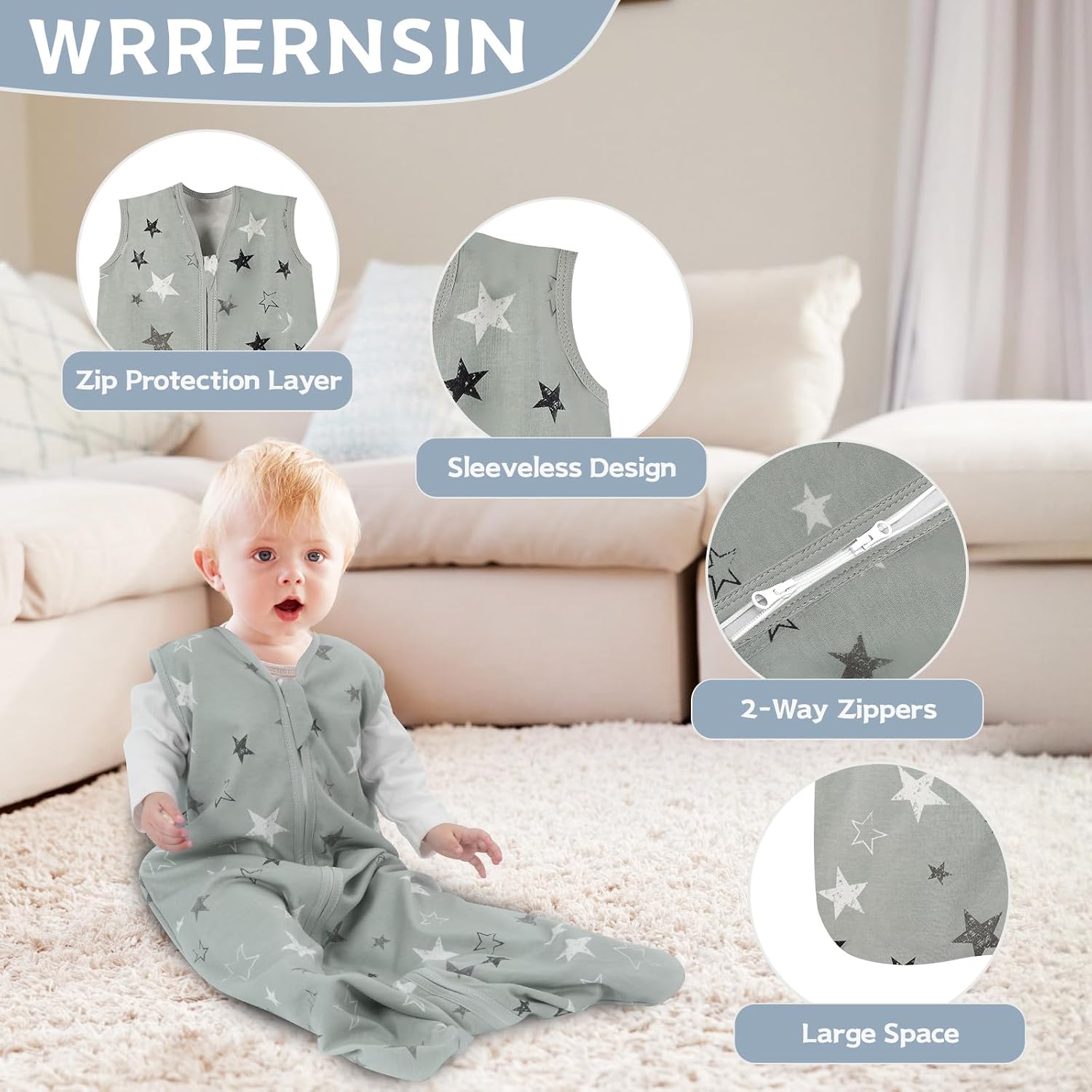 Baby Sleep Sack 0-6 Months, 100% Cotton Wearable Blanket, 0.5 Tog, 3 Pack