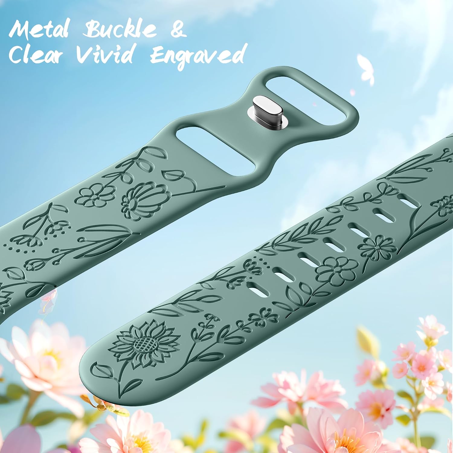 SNBLK 6 Pack Floral Engraved Bands Compatible with Apple Watch Bands 40mm 41mm 42mm 38mm 44mm 45mm 46mm 49mm Women Men, Silicone Flower Pattern Strap for iWatch Series 11 10 Se Ultra 9 8 7 6 5 4 3 2 1