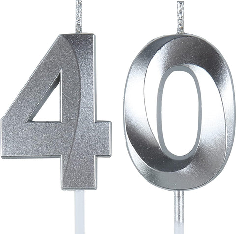 Bailym Black 40th Birthday Candles, Number 40 Cake Topper for Birthday Decorations Party Decoration