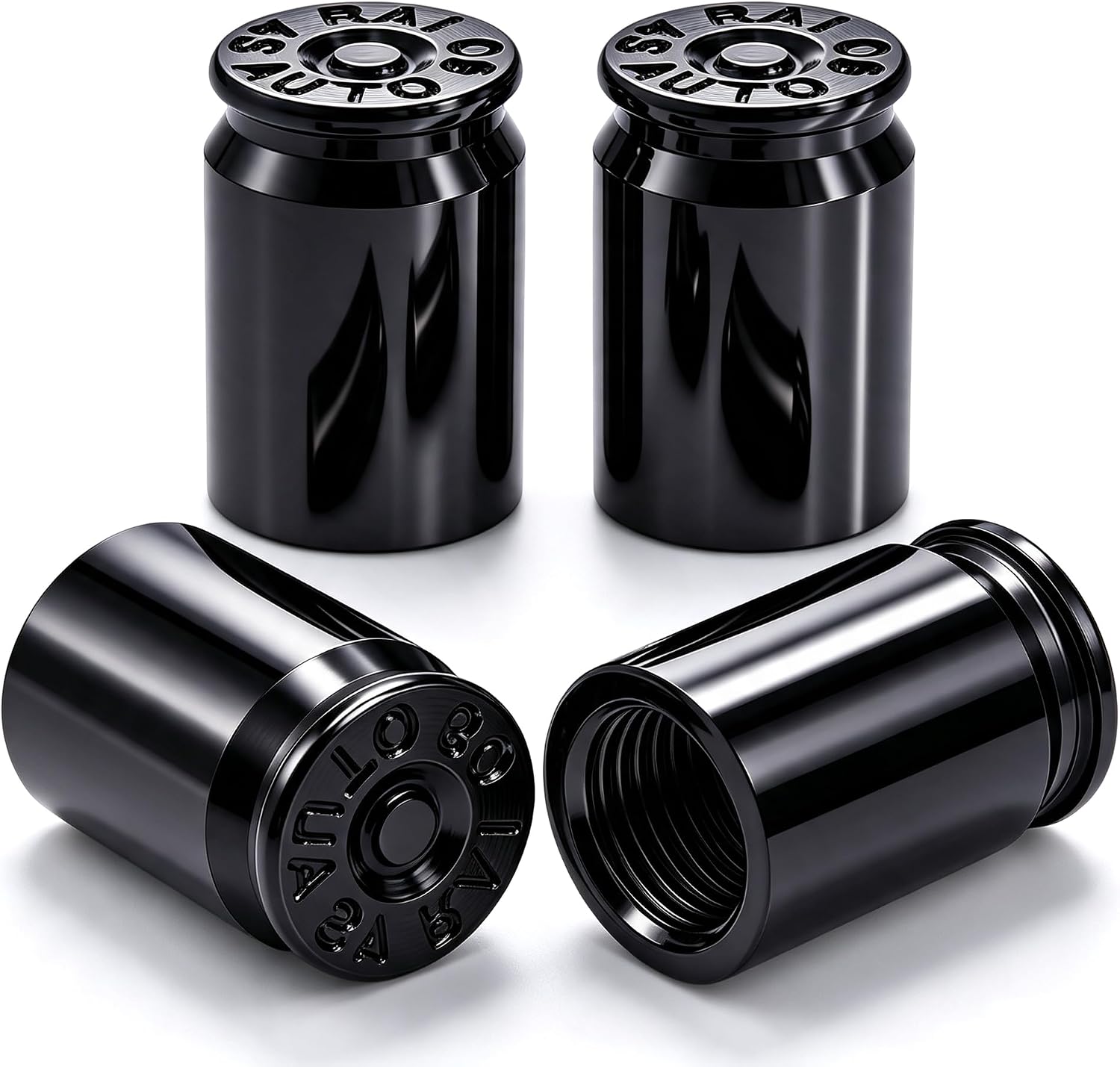 4PCS Bullet Shell Tire Valve Stem Caps, Aluminum Alloy Car Air Stem Cap, Universal Dustproof Tire Valve Stem Covers for Cars, SUV, Trucks, Bikes, Motorcycles, Bicycles (Black)