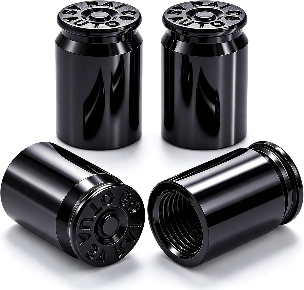 4PCS Bullet Shell Tire Valve Stem Caps, Aluminum Alloy Car Air Stem Cap, Universal Dustproof Tire Valve Stem Covers for Cars, SUV, Trucks, Bikes, Motorcycles, Bicycles (Black)