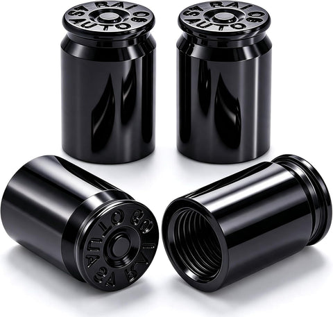 4PCS Bullet Shell Tire Valve Stem Caps, Aluminum Alloy Car Air Stem Cap, Universal Dustproof Tire Valve Stem Covers for Cars, SUV, Trucks, Bikes, Motorcycles, Bicycles (Black)