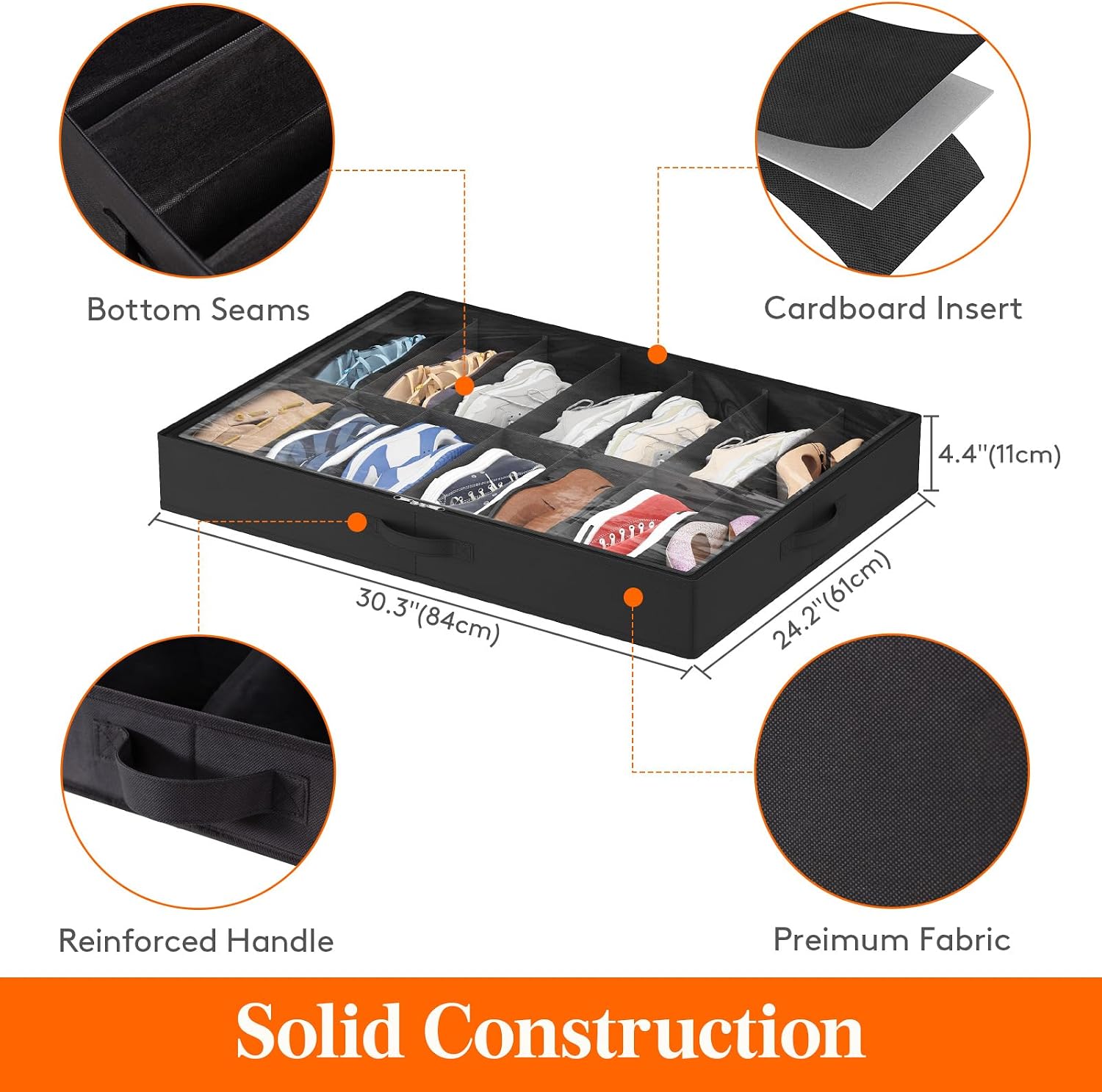 Lifewit Under Bed Shoe Storage Organizer, 1 Pack(14 Shoes +4 Boots Cells)
