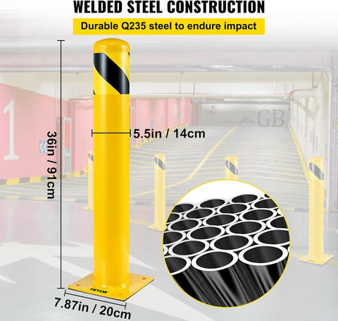 VEVOR Safety Bollard, 36 Inch Height Bollard Post, 5.5 Inch Diameter Steel Pipe Safety Bollard Post, Yellow Steel Bollard, Steel Safety Bollard with 8 Anchor Bolts, Perfect for Traffic-Sensitive Area