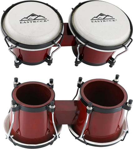 EASTROCK Bongo Drum 6” and 7” Bongos Set for Adults Beginners Professionals Tunable Wood and Metal Drum Percussion Instruments with Bag and Tuning Wrench（Red）