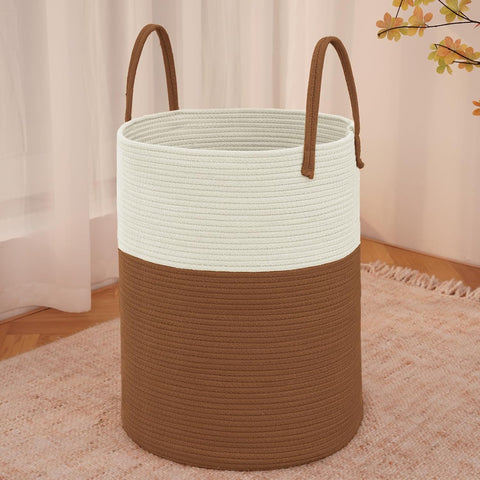 JMvicyroam 100L Cotton Rope Laundry Basket Hamper, White and Brown