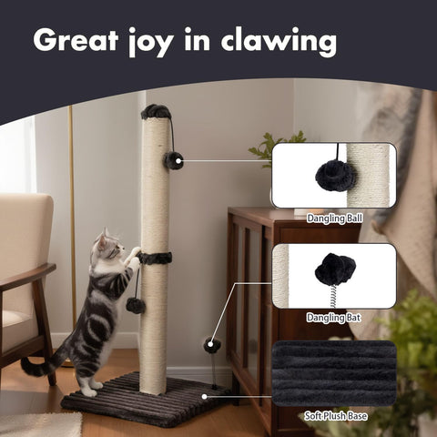 MECOOL 34“ Tall Cat Scratching Post Premium Basics Kitten Scratcher Sisal Scratch Posts Trees with Hanging Ball for Indoor Cats (34 inches for Adult Cats, Charcoal Gray)