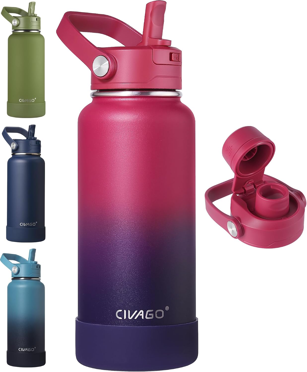 CIVAGO 32 oz Insulated Stainless Steel Water Bottle with Removable Straw