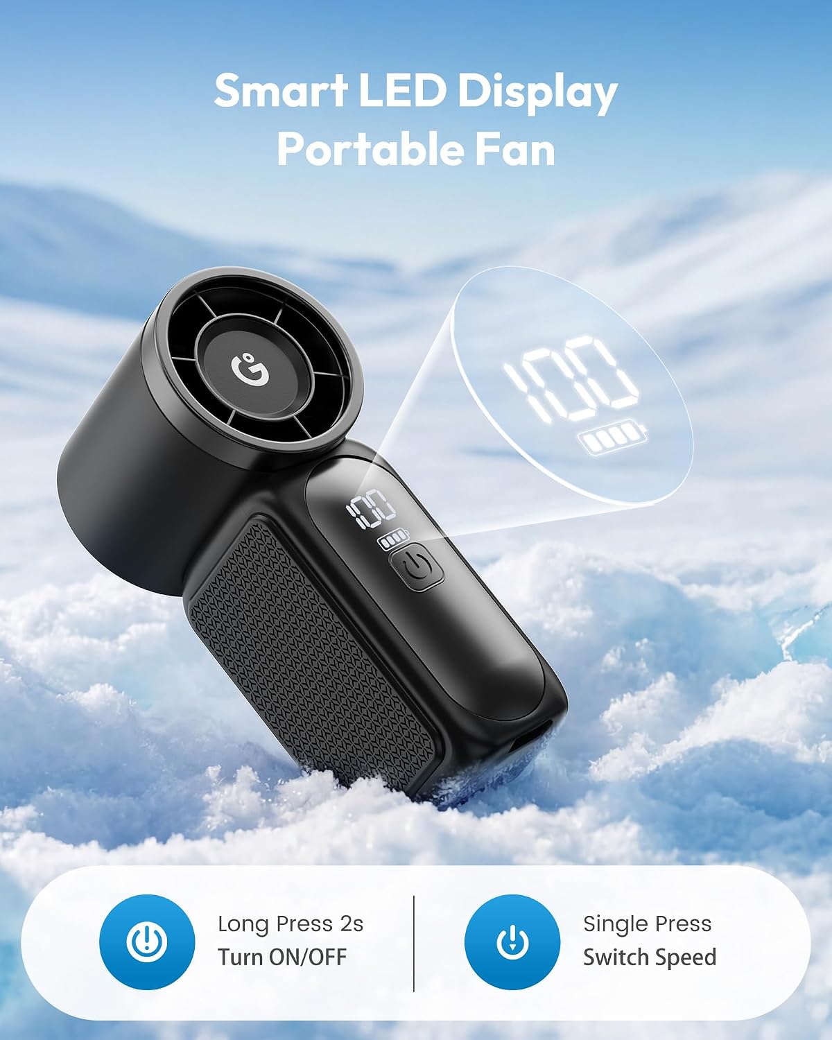 Gaiatop Portable Handheld Mini Fan, 6 Speeds 16900 RPM High Velocity Personal Fan with LED Display, USB Rechargeable, Mini Fan with Lanyard for Makeup, Travel, Outdoor for Women Girl Gift, Black