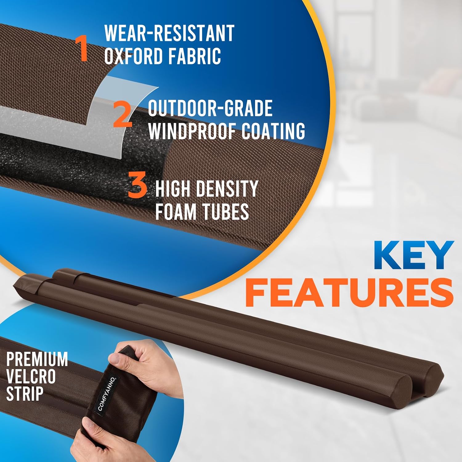2 Pack Under Door Draft Stopper - Bottom Door Gap Filler & Seal - Fits 30” to 36” Door, Block Cold Air, Noise, Sound, Wind, Bugs, Easy to Install, Double Side Block, No Adhesive, Brown