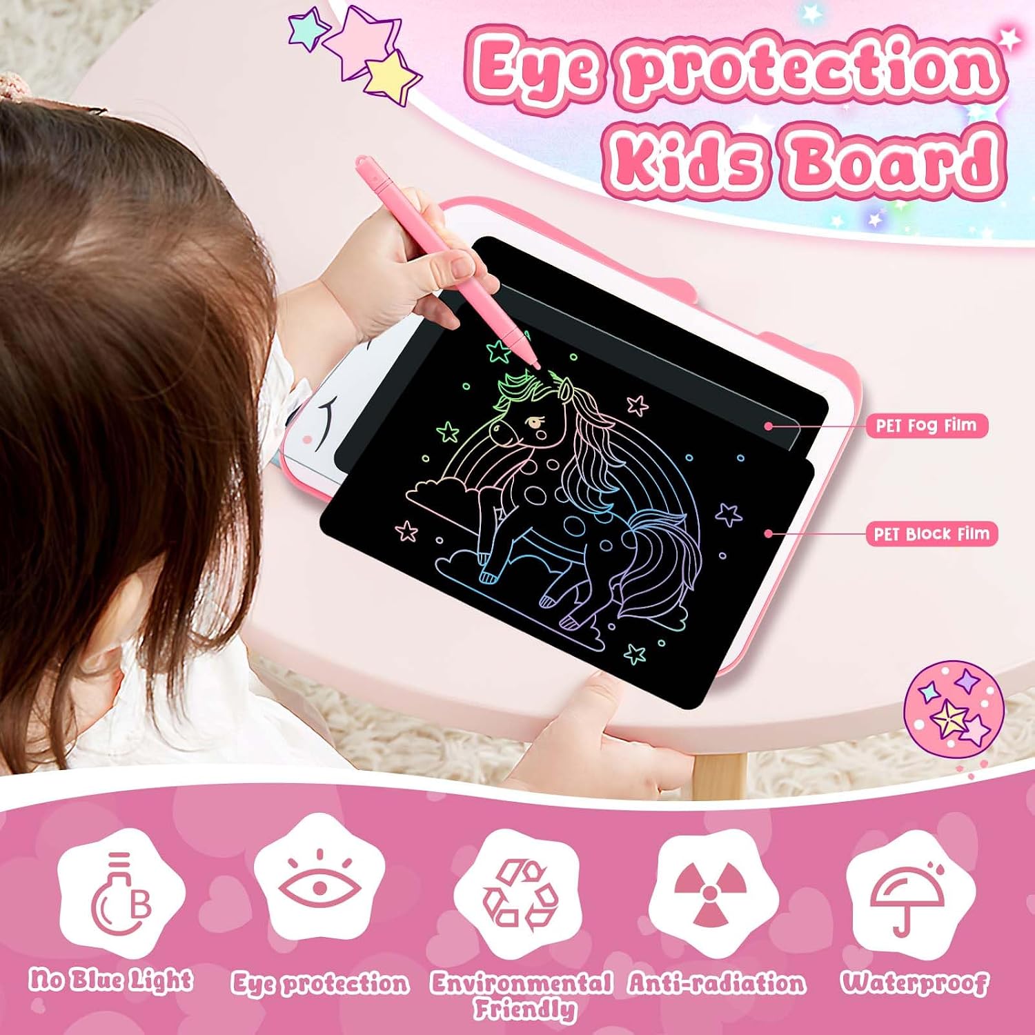 Teriph LCD Writing Tablet for Kids, Unicorn Girl Toys, Toddlers Toys Drawing Board, Educational Doodle Pad Kid Toy for 3 4 5 6 7 8 Year Old Girls Boys Easter Birthday Party Xmas Gift, 8.5inch & Pink