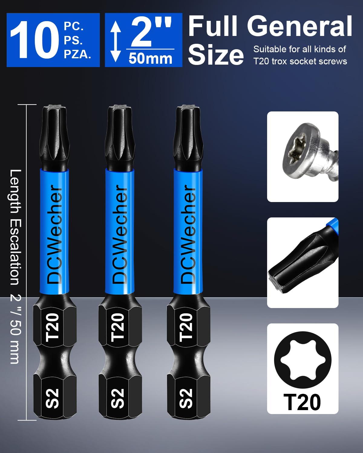 DCWecher 10-Pack T20 Torx Bit 2-Inch, T 20 Torx Bit Impact Magnetic