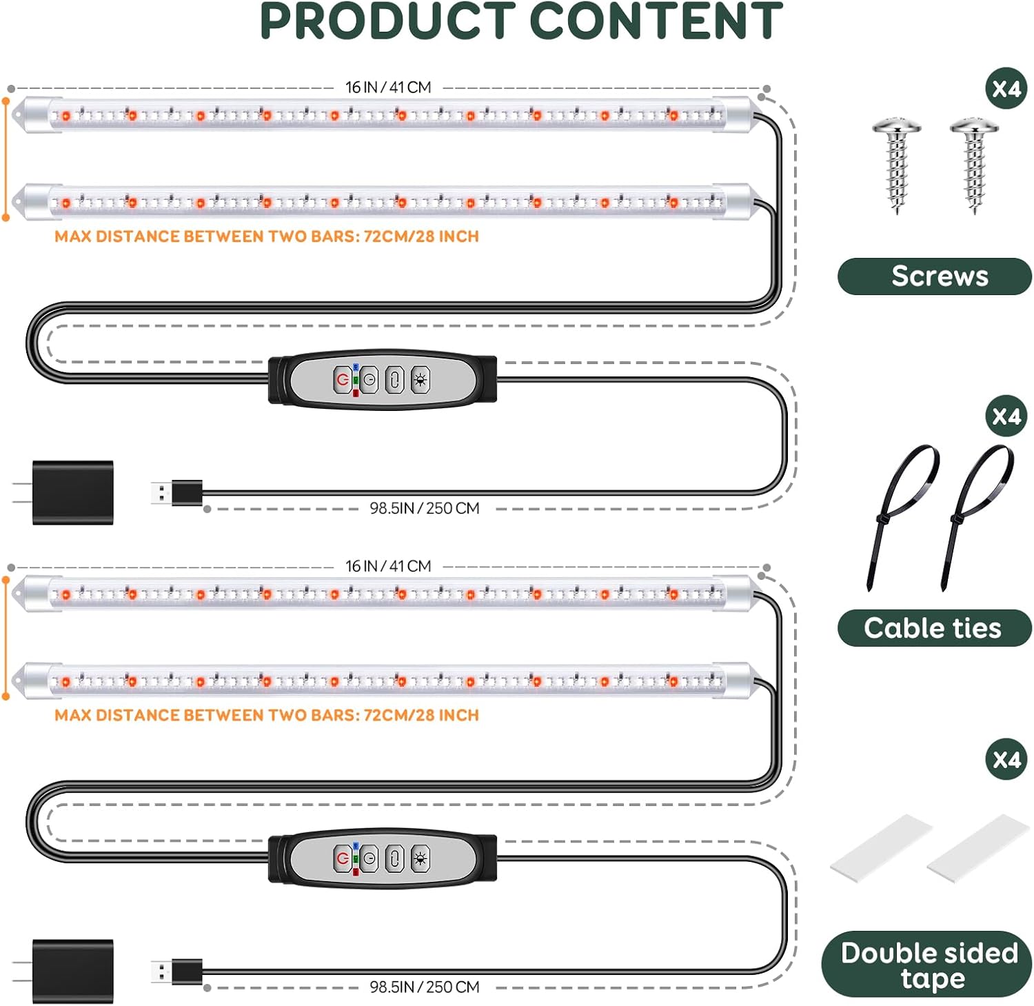 SDOVUERC 16'' 2 Bars Grow Light Strips for Indoor Shelves Plants Growing.