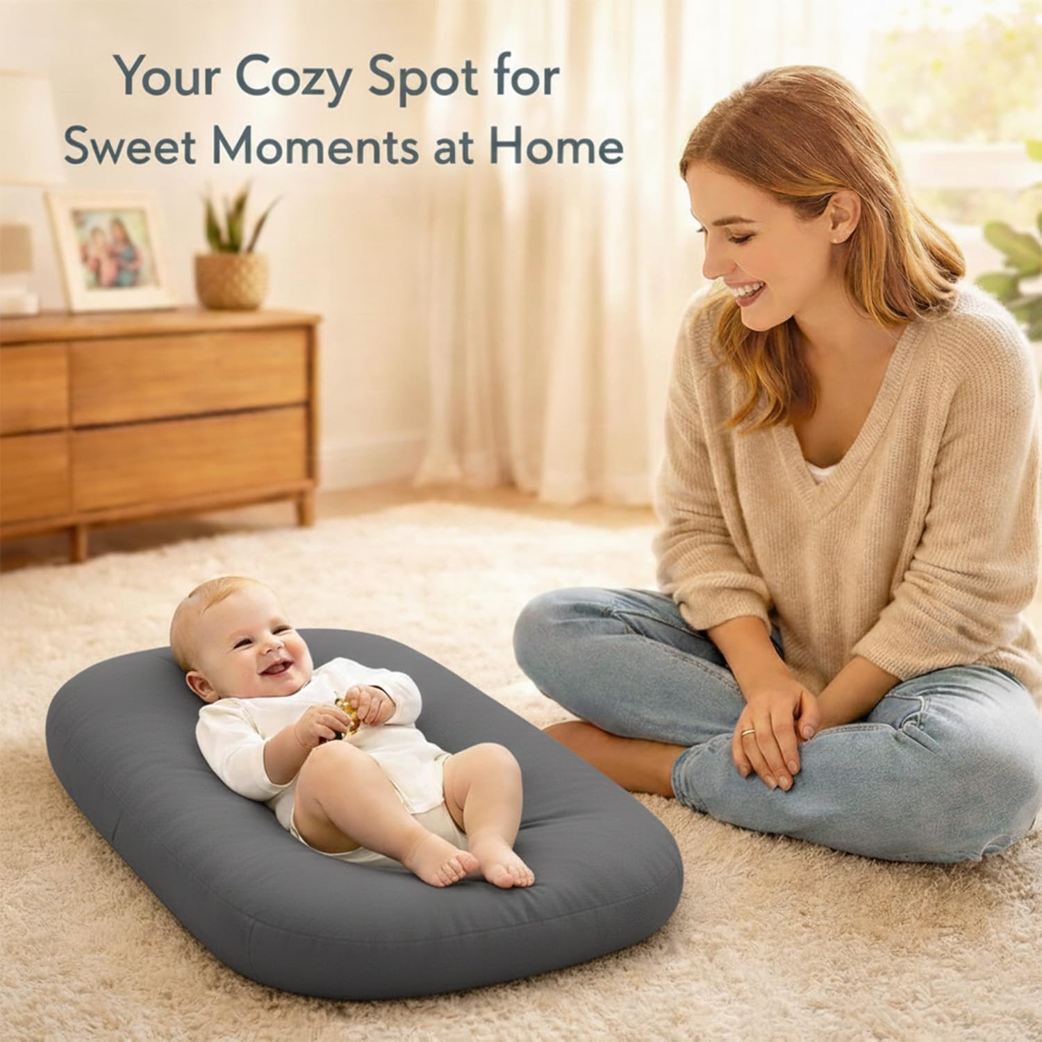 0-24 Months Baby Lounger Support Cushion for Home Travel,Dark Grey