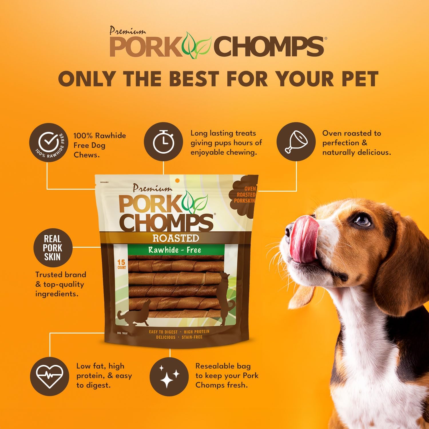 Pork Chomps Roasted Pork Skin Dog Chew 6in Twists 15ct