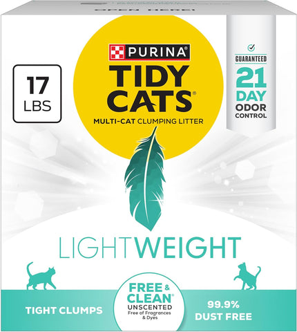 Purina Tidy Cats Low Dust Clumping Cat Litter, LightWeight Free & Clean Unscented, Multi Cat Litter - 17 lb. Box