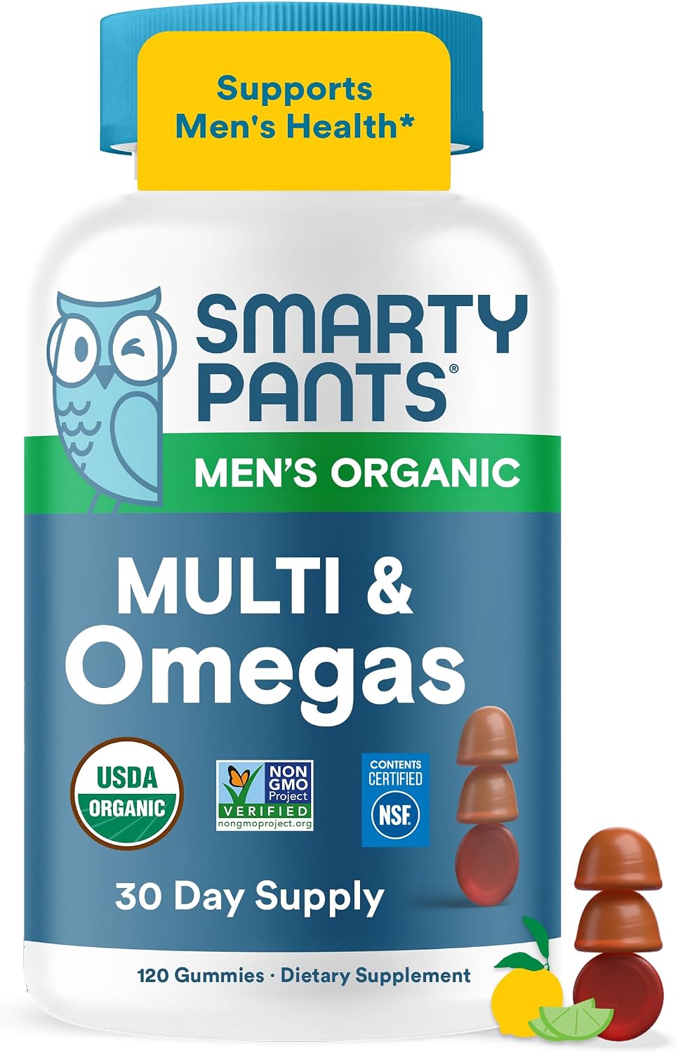 SmartyPants Multivitamin for Men, Organic Gummies: Methylfolate, Omega 3 (ALA), Vitamin D3, C, Vitamin B12, B6, A, K & Zinc for Immune Support, Biotin, Vegetarian, 120 Gummies (30 Day Supply)