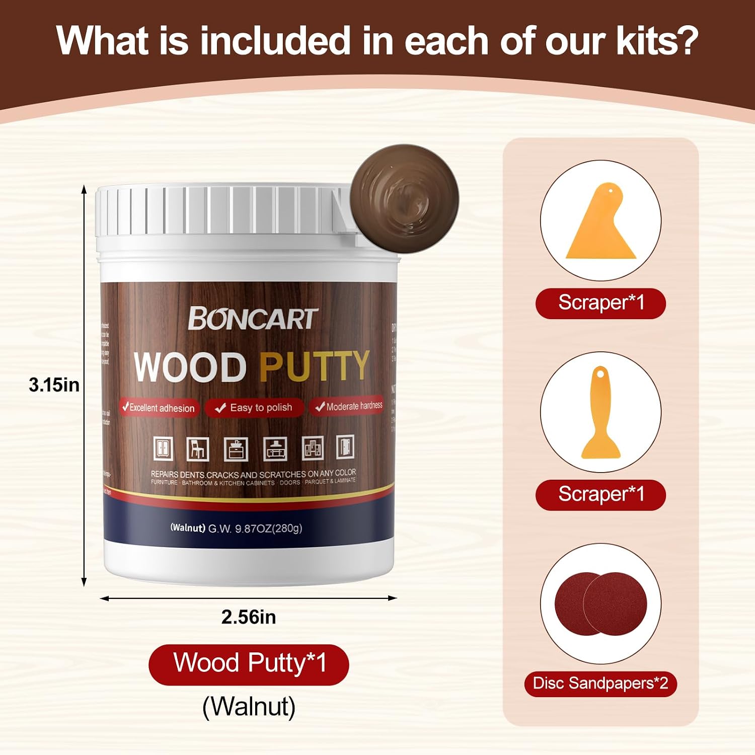 Boncart Wood Filler, 9.87 OZ Walnut Wood Putty