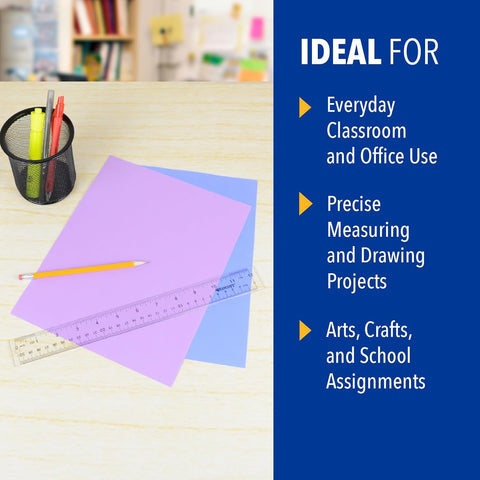 Westcott Acrylic Clear Ruler, Easy-to-Read Markings, Scratch-Resistant Design, Raised Beveled Edges, for Crafting, Office, Classroom, Back to School Supplies, 12-Inch